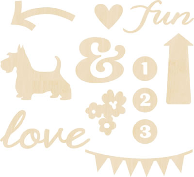 American Crafts - Dear Lizzy Polka Dot Party - Wood Veneer Shapes - Icon/Phrase  (sold in 3's)