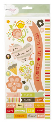 American Crafts - Dear Lizzy Neopolitan - Remarks - Borders- Accents & Phrases Sticker Sheet  (sold in 3's)