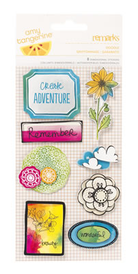American Crafts - Amy Tangerine Sketchbook - Remarks - Dimensional Stickers - Doodle  (sold in 3's)