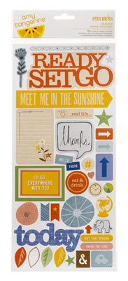 American Crafts - Amy Tangerine Ready Set Go - Remarks Accents & Phrases Sticker Sheet - Delighted  (sold in 3's)