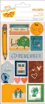American Crafts - Amy Tangerine Ready Set Go - Oh Yes Fabric Sticker Sheet  (sold in 3's)