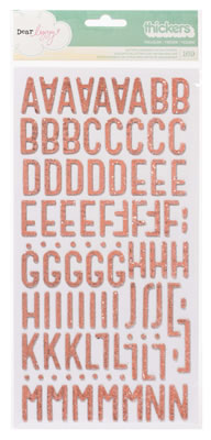 American Crafts - Dear Lizzy Lucky Charm - Thickers - Printed Chipboard Glitter Spray - Treasure - Poppy  (sold in 3's)