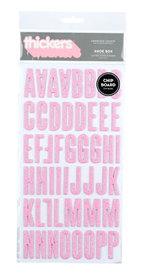American Crafts - Thickers - Glitter Chipboard - Shoe Box: Bubblegum  (sold in 3's)
