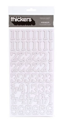 American Crafts - Thickers - Glitter Chipboard - Sprinkles Numbers: White  (sold in 3's)