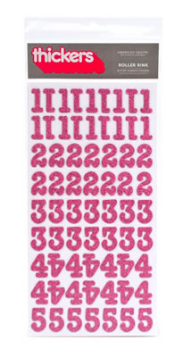 American Crafts - Thickers - Glitter Chipboard - Roller Rink Numbers: Taffy  (sold in 3's)