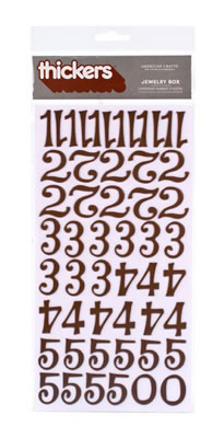 American Crafts - Thickers - Chipboard - Jewelry Box Numbers: Chestnut  (sold in 3's)