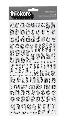 American Crafts - Thickers - Printed Chipboard - Zebra: Black & White  (sold in 3's)