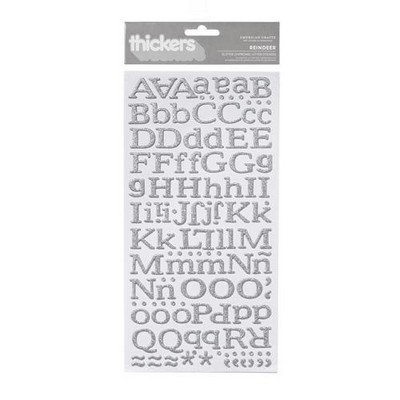 American Crafts - Thickers - Glitter Chipboard - Reindeer: Silver  (sold in 3's)