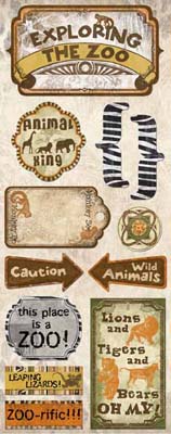 Bo Bunny Press - Zoology - Zoo-rific! Cardstock Stickers  (sold in 3's)