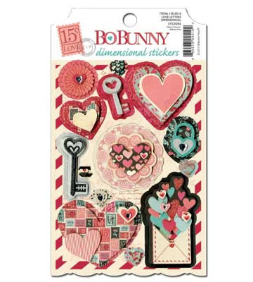 Bo Bunny - Love Letters - Dimensional Stickers  (sold in 3's)