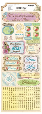 Bo Bunny Press - C'est la Vie - Love You Mom Sticker  (sold in 6's)