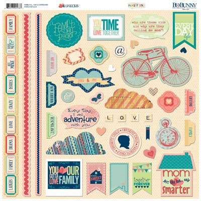 Bo Bunny Press - Family Is - 12x12 Chipboard  (sold in 3's)