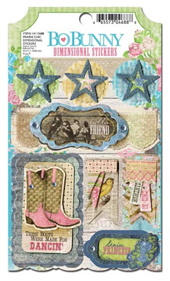 Bo Bunny Press - Prairie Chic - Dimensional Stickers  (sold in 3's)