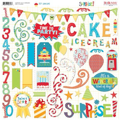 Bo Bunny Press - Surprise! - 12x12 Chipboard  (sold in 3's)