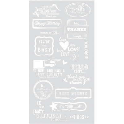 BasicGrey - Basics - Greetings Rub-ons white  (sold in 3's)