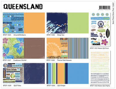 QLD Collection Pack - Contains 12 sheets of paper (2 of each design) and 2 rubons (1 icon and 1 alpha).  (sold individually)