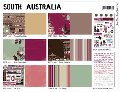 SA Collection Pack - Contains 12 sheets of paper (2 of each design) and 2 rubons (1 icon and 1 alpha).  (sold individually)