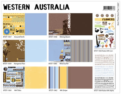 WA Collection Pack - Contains 12 sheets of paper (2 of each design) and 2 rubons (1 icon and 1 alpha).  (sold individually)