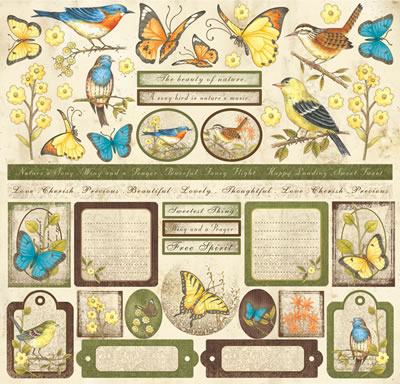 Creative Imaginations - Song Birds - 12x12 Cardstock Stickers  (pack of 6)