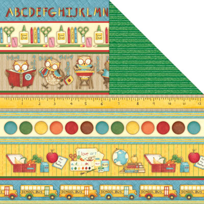 Creative Imaginations - Back to School - School Borders 12x12 d/sided paper  (pack of 10)