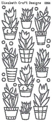 Elizabeth Craft Designs - Peel Off Stickers  Flowers in Pots  Silver  PREORDER2     (sold  6's)