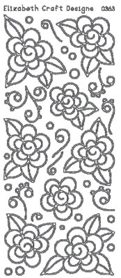 Elizabeth Craft Designs - Peel Off Stickers  Flowers with Doodles  Silver  PREORDER2     (sold in 6's)