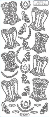 Elizabeth Craft Designs - Peel Off Stickers  Corsets 1  Silver  PREORDER2     Corset    (sold in 6's)