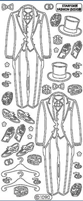 Elizabeth Craft Designs - Peel Off Stickers  Wedding Suit Men  Silver  PREORDER2     (sold in 6's)