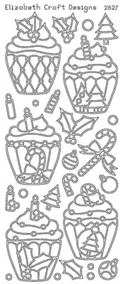 Elizabeth Craft Designs - Peel Off Stickers  Christmas Cupcakes  Silver  PREORDER2    (sold in 6's)