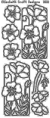 Elizabeth Craft Designs - Peel off Stickers  Flower Poppy  Silver  PREORDER2    (sold in 6's)