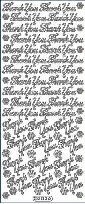 Elizabeth Craft Designs - Peel Off Stickers  Thank You  Silver  PREORDER2    (sold in 6's)