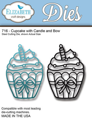 Elizabeth Craft Designs - Cupcake with Candle & Bow Die  (sold individually)