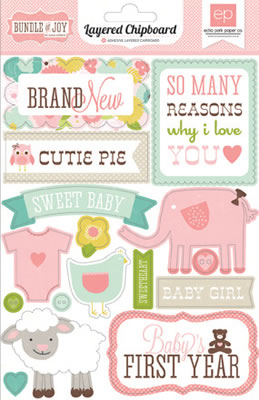 Echo Park - Bundle of Joy Girl - Layered Chipboard  (sold in 3's)