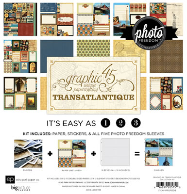 Photo Freedom - Graphic45 Transatlantique - Collection Kit incl. 6 papers- 1 sticker sheet- 5 photo sleeves (sold individually)