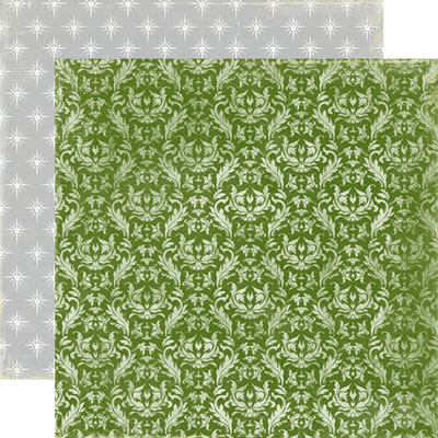 Very Merry Christmas - Green Damask 12x12 d/sided paper (pack of 10)