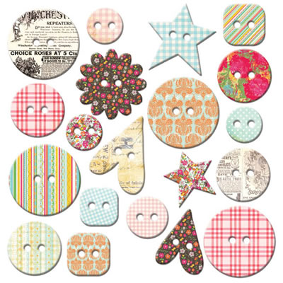 Fancy Pants - Hopscotch - Mingled Chipboard Buttons  (sold in 3's)