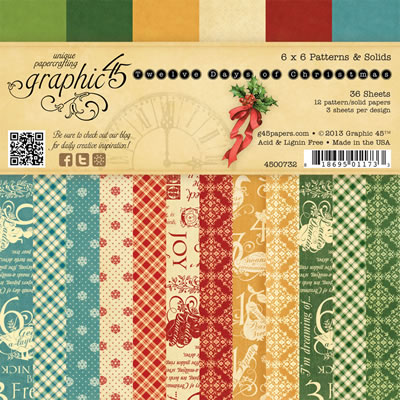Graphic45 - 12 Days of Christmas - 6x6 Patterns & Solids Paper Pad  (sold in 3's)