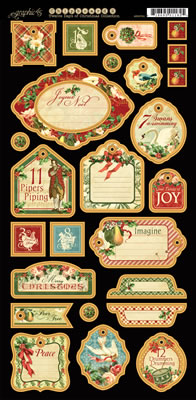 Graphic45 - 12 Days of Christmas - Chipboard 2  (sold in 3's)