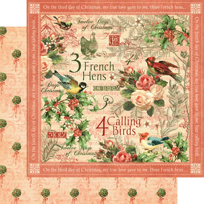 Graphic45 - 12 Days of Christmas - Calling Birds 12x12 d/sided paper  (pack of 10)