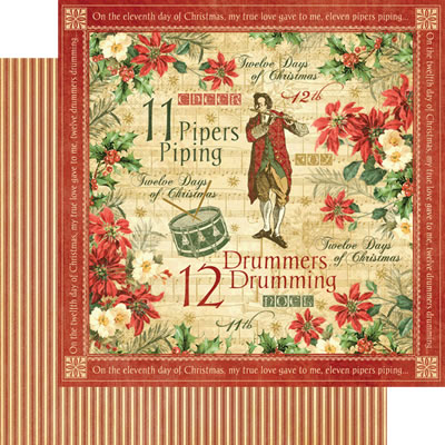 Graphic45 - 12 Days of Christmas - Drummers Drumming 12x12 d/sided paper  (pack of 10)
