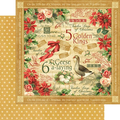 Graphic45 - 12 Days of Christmas - Golden Rings 12x12 d/sided paper  (pack of 10)