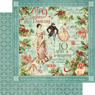 Graphic45 - 12 Days of Christmas - Ladies Dancing 12x12 d/sided paper  (pack of 10)