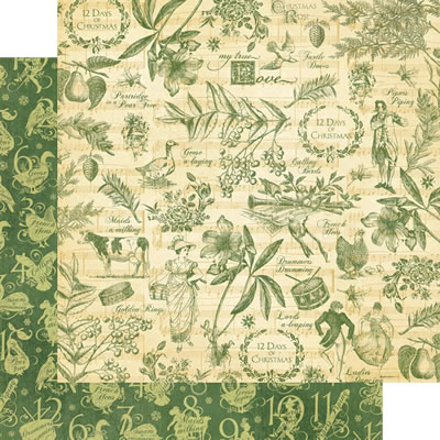 Graphic45 - 12 Days of Christmas - Pear Tree 12x12 d/sided paper  (pack of 10)