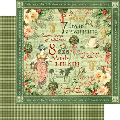 Graphic45 - 12 Days of Christmas - Swans a Swimming 12x12 d/sided paper  (pack of 10)