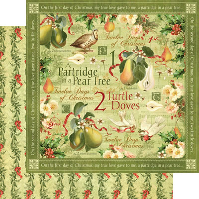 Graphic45 - 12 Days of Christmas - Turtle Doves 12x12 d/sided paper  (pack of 10)