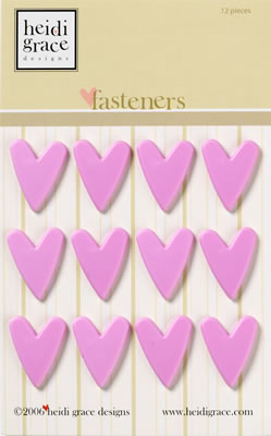 Heidi Grace - The Garden - Heart Fasteners Pink  (sold in 3's)
