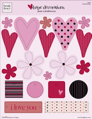 Heidi Grace - Love Blossoms - Plastic Shape Decorations  (sold in 3's)