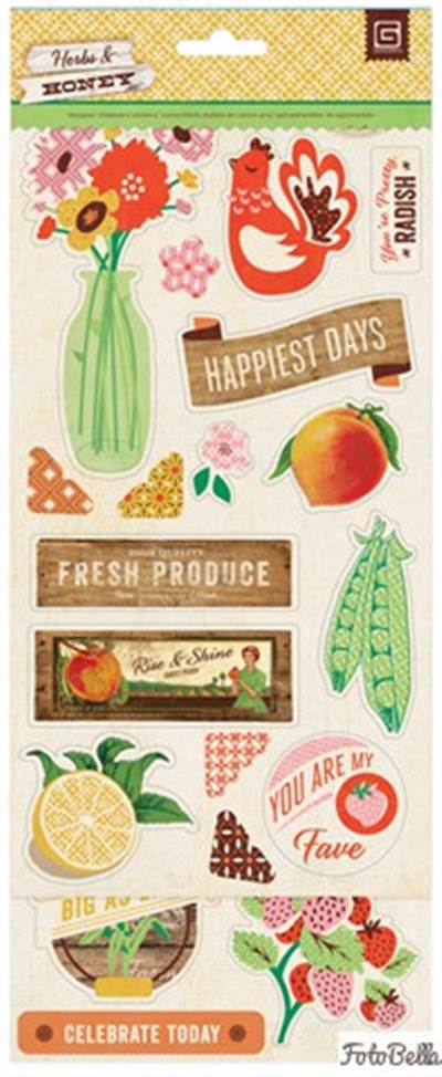 Basic Grey - Herbs & Honey - Printed Chipboard Shapes (Sold in packs of 6)