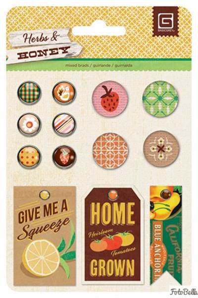 Basic Grey - Herbs & Honey - Mixed Brads (Sold in packs of 6)