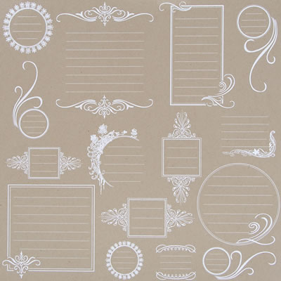 Hambly Screen Prints - 12x12 screen printed paper - Journaling Bits - White on Kraft  (pack of 5)